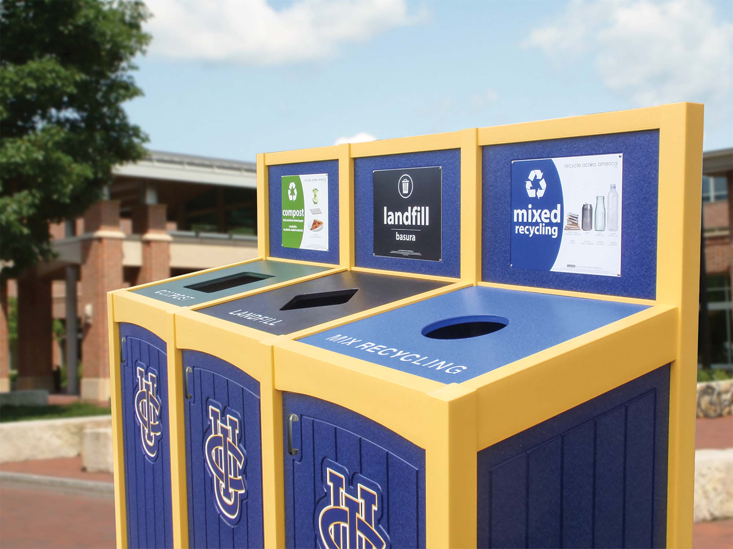custom recycling bins header options