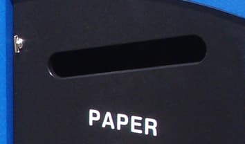 paper and e slot restrictive opening on custom recycling bin