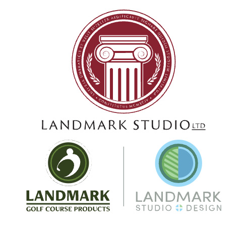 landmark studio limited logo, landmark golf course products logo, landmark studio and design logo